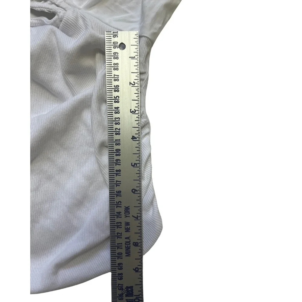 ZARA White Puff Sleeve‎ Top L | Ribbed Square Neck Blouse Romantic Cottagecore